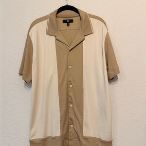 Banana Republic Two-Tone Short Sleeve Button-Down — Beige & Cream